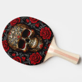 Dia de los Muertos Schedel met Rode Rozen Tafeltennisbatje (Zijkant)