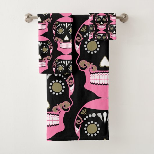 Día de los Muertos Schedel Print Bad Handdoek (Insitu)