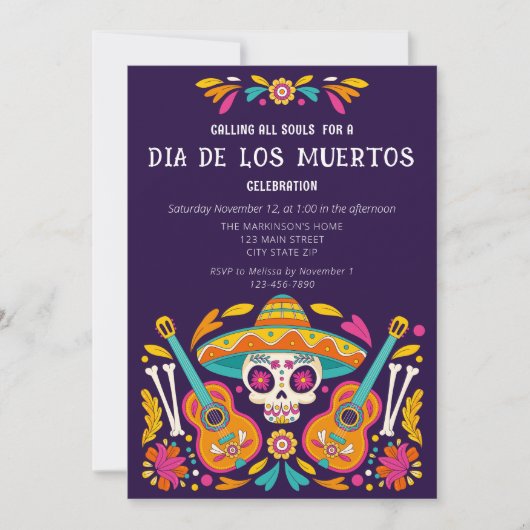 Dia de los muertos schedel viering uitnodiging (Voorkant)