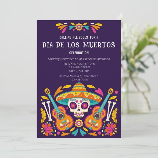 Dia de los muertos schedel viering uitnodiging (Staand voorkant)