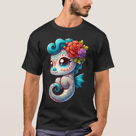 Dia De Los Muertos Seahorse T-shirt (Voorkant)