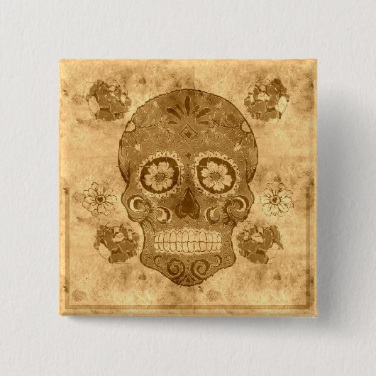 Dia de los muertos - Sepia Sugar Skull Button (Voorkant)