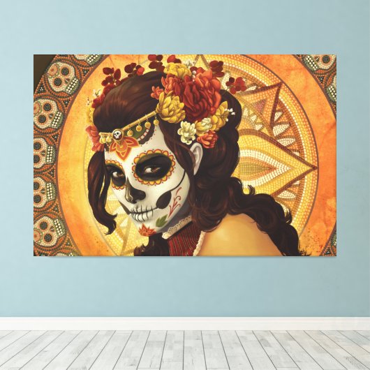 Dia De Los Muertos Sierkussen Canvas Afdruk (Insitu (Houten vloer))