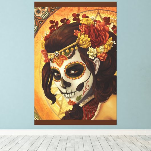 Dia De Los Muertos Sierkussen Canvas Afdruk (Insitu (Houten vloer))