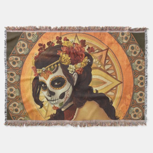 Dia De Los Muertos Sierkussen Deken (Voorkant)