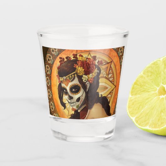 Dia De Los Muertos Sierkussen Shot Glas (Voorkant)