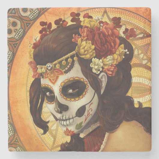 Dia De Los Muertos Sierkussen Stenen Onderzetter (Voorkant)