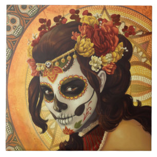 Dia De Los Muertos Sierkussen Tegeltje