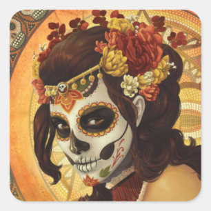 Dia De Los Muertos Sierkussen Vierkante Sticker