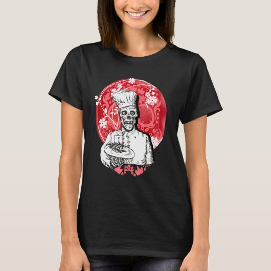 Dia de los Muertos Skeleton Chef Sugar Skull Moon T-shirt (Voorkant)