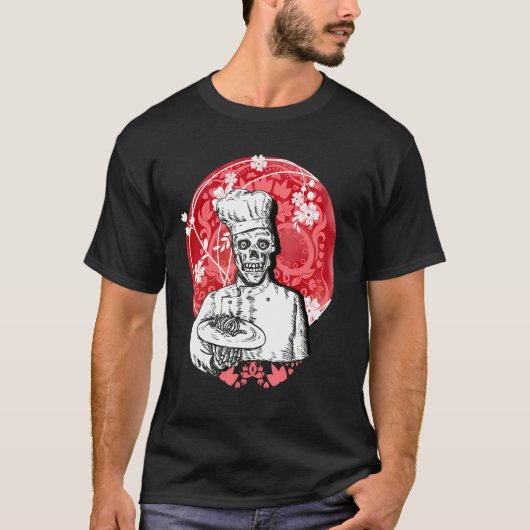 Dia de los Muertos Skeleton Chef Sugar Skull Moon T-shirt (Voorkant)