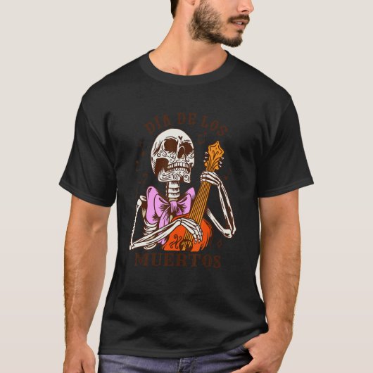 Dia De Los Muertos Skeleton Colourful Bow Music Gu T-shirt (Voorkant)