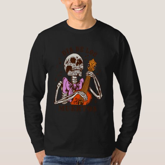 Dia De Los Muertos Skeleton Colourful Bow Music Gu T-shirt (Voorkant)