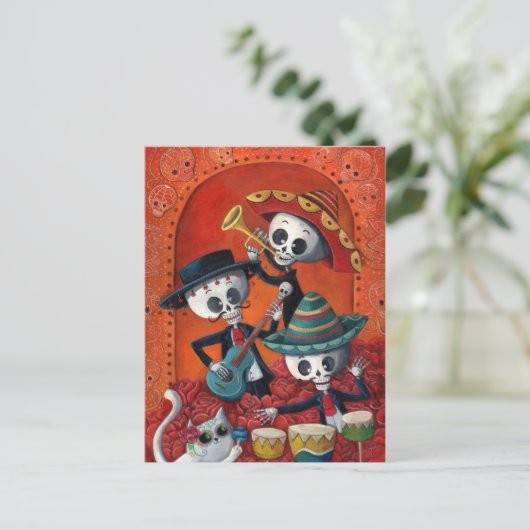 Dia de Los Muertos Skeleton Mariachi Trio Briefkaart (Staand voorkant)