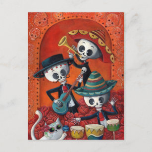 Dia de Los Muertos Skeleton Mariachi Trio Briefkaart