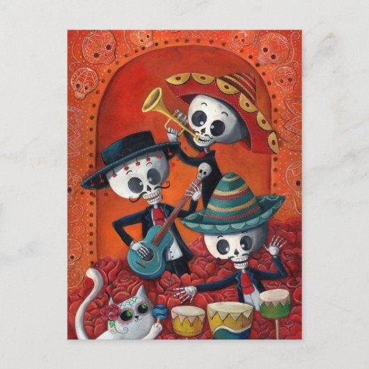 Dia de Los Muertos Skeleton Mariachi Trio Briefkaart (Voorkant)