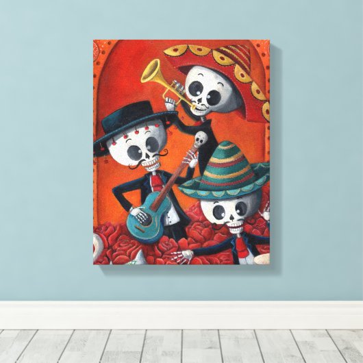 Dia de Los Muertos Skeleton Mariachi Trio Canvas Afdruk (Insitu (Houten vloer))