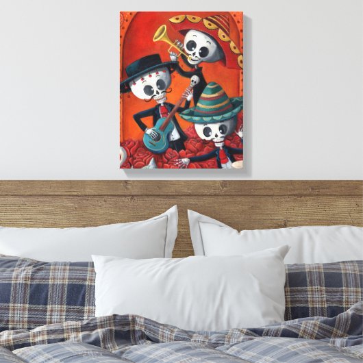 Dia de Los Muertos Skeleton Mariachi Trio Canvas Afdruk (Insitu (Slaapkamer))