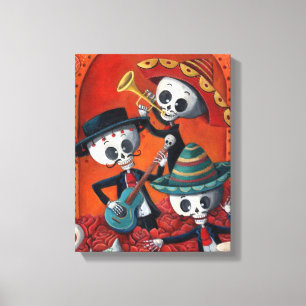 Dia de Los Muertos Skeleton Mariachi Trio Canvas Afdruk