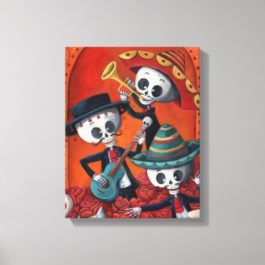 Dia de Los Muertos Skeleton Mariachi Trio Canvas Afdruk (Voorkant)