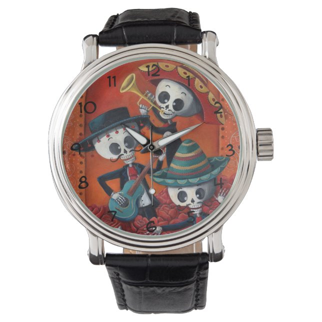 Dia de Los Muertos Skeleton Mariachi Trio Horloge (Voorkant)