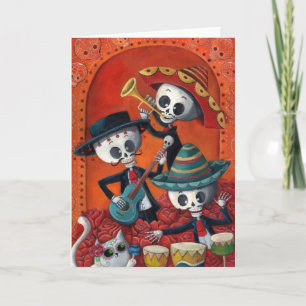 Dia DE Los Muertos Skeleton Mariachi Trio Kaart