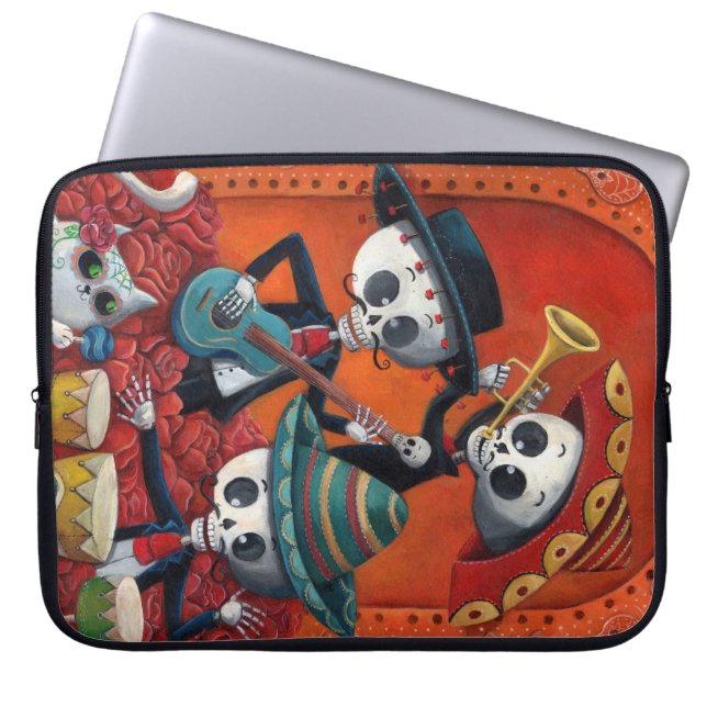 Dia de Los Muertos Skeleton Mariachi Trio Laptop Sleeve (Voorkant)