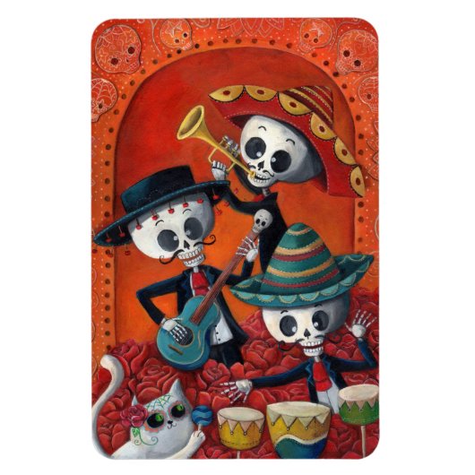 Dia de Los Muertos Skeleton Mariachi Trio Magneet (Verticaal)