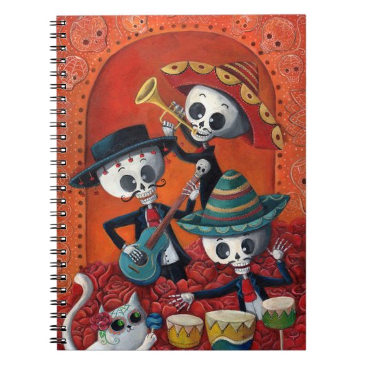 Dia de Los Muertos Skeleton Mariachi Trio Notitieboek (Voorkant)