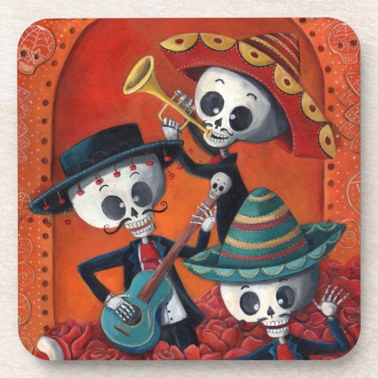 Dia de Los Muertos Skeleton Mariachi Trio Onderzetter (Voorkant)