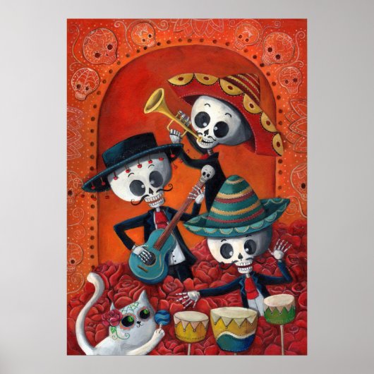 Dia de Los Muertos Skeleton Mariachi Trio Poster (Voorkant)