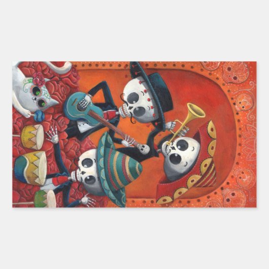 Dia de Los Muertos Skeleton Mariachi Trio Rechthoekige Sticker (Voorkant)