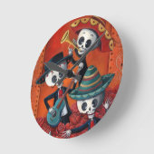 Dia de Los Muertos Skeleton Mariachi Trio Ronde Klok (Hoek)