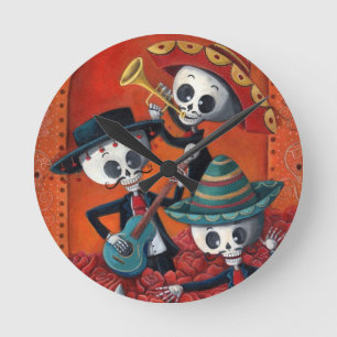 Dia de Los Muertos Skeleton Mariachi Trio Ronde Klok