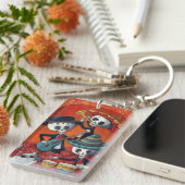 Dia de Los Muertos Skeleton Mariachi Trio Sleutelhanger (Voorkant Rechts)