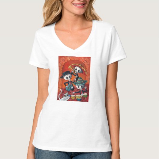 Dia de Los Muertos Skeleton Mariachi Trio T-shirt (Voorkant)
