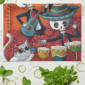 Dia de Los Muertos Skeleton Mariachi Trio Theedoek (Gevouwen)