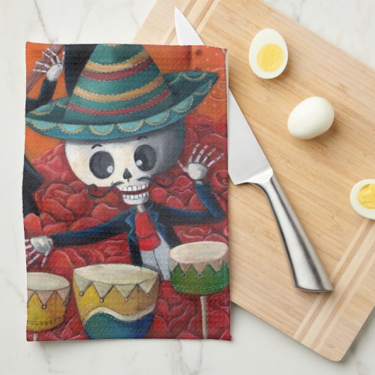 Dia de Los Muertos Skeleton Mariachi Trio Theedoek (Quarter Fold)