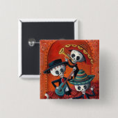 Dia de Los Muertos Skeleton Mariachi Trio Vierkante Button 5,1 Cm (Voorkant /achterkant)