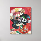 Dia de Los Muertos Skeletons Moeder en Dochter Canvas Afdruk (Voorkant)