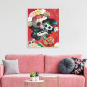 Dia de Los Muertos Skeletons Moeder en Dochter Canvas Afdruk (Insitu (Woonkamer))