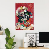 Dia de Los Muertos Skeletons Moeder en Dochter Poster (Thuiskantoor)