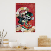 Dia de Los Muertos Skeletons Moeder en Dochter Poster (Keuken)