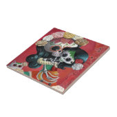 Dia de Los Muertos Skeletons Moeder en Dochter Tegeltje (Zijkant)