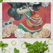 Dia de Los Muertos Skeletons Moeder en Dochter Theedoek (Gevouwen)