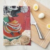 Dia de Los Muertos Skeletons Moeder en Dochter Theedoek (Quarter Fold)