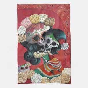 Dia de Los Muertos Skeletons Moeder en Dochter Theedoek