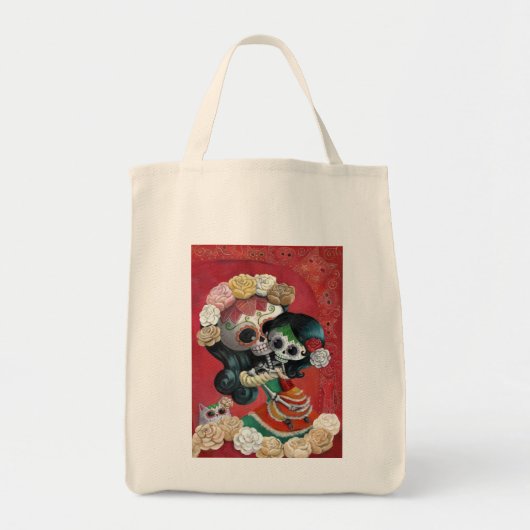 Dia de Los Muertos Skeletons Moeder en Dochter Tote Bag (Voorkant)