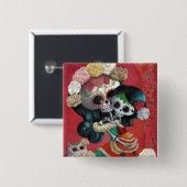 Dia de Los Muertos Skeletons Moeder en Dochter Vierkante Button 5,1 Cm (Voorkant /achterkant)