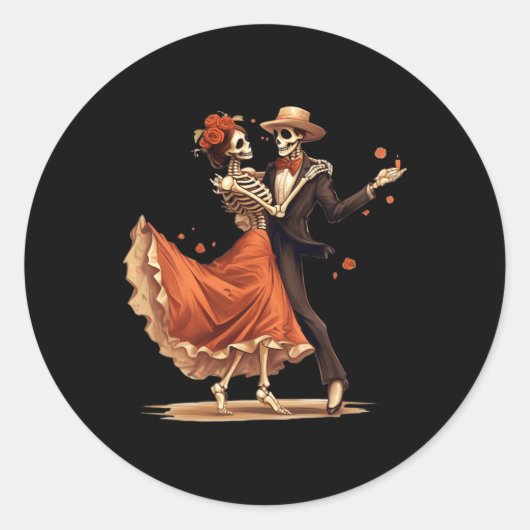 Dia de los Muertos Skeletten Dansen Mexicaanse Dag Ronde Sticker (Voorkant)
